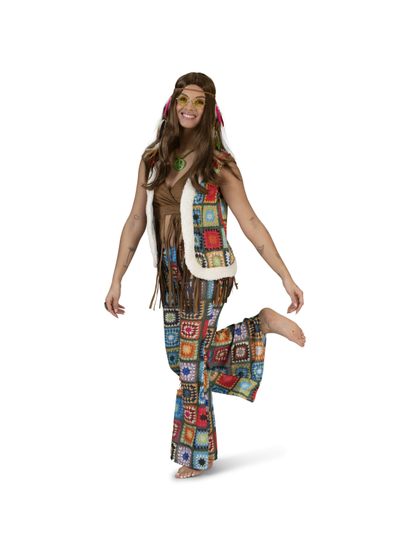 Gilet Hippie Femme Vintage Patchwork avec Bordures en Fausse Fourrure - Style Bohème