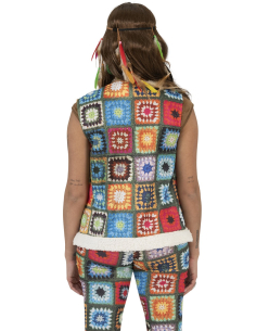 Gilet Hippie Femme Vintage Patchwork avec Bordures en Fausse Fourrure - Style Bohème 2