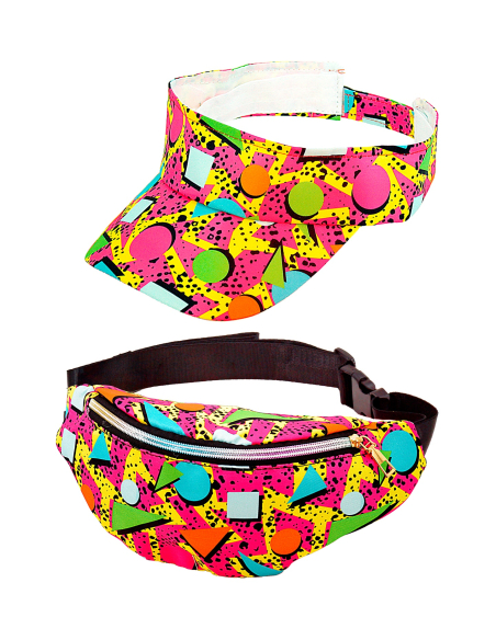 Set Accessoires Années 80 – Visière et Sac Banane Fluo Rose