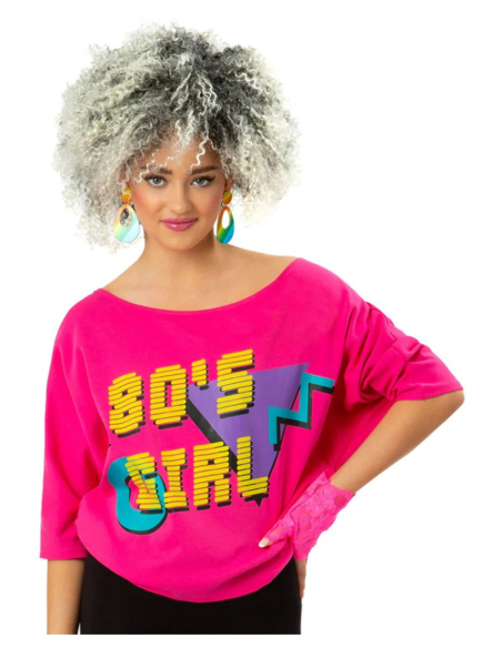 Déguisement Années 80 Femme Rose Fluo - Look Iconique pour vos Soirées Rétro