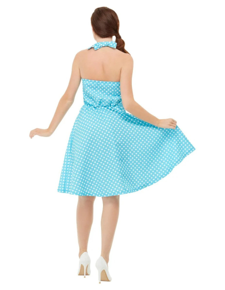 Déguisement années 50 femme, Pin Up (Robe bleue à pois)