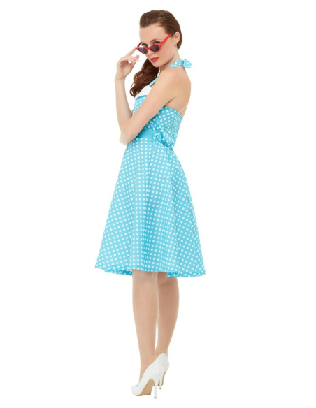Déguisement années 50 femme, Pin Up (Robe bleue à pois)