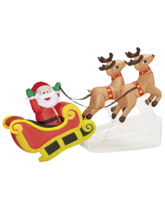 Décoration Père Noël sur son traineau avec 2 rennes. Gonflable et lumineux de 2,10 m