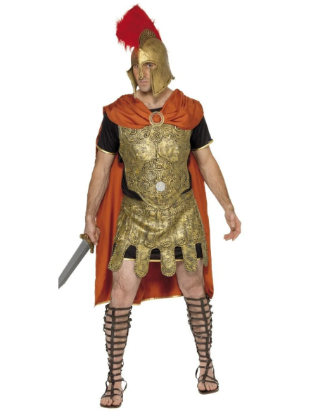 Déguisement Gladiateur Romain Or Homme (tunique, cape, cuirasse, jupe en latex)