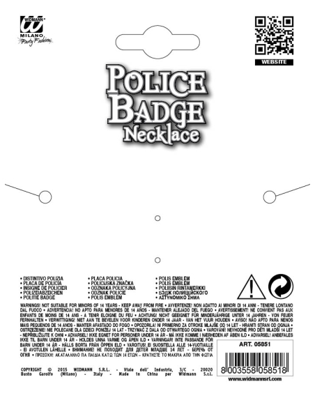 Badge de Police avec Chaîne - Accessoire Déguisement Adulte et Enfant