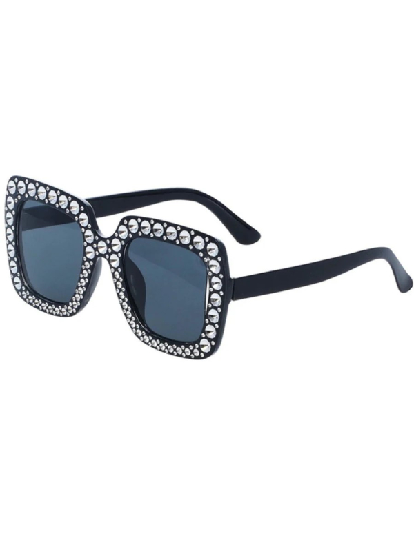 Lunettes Disco noires avec strass argentés : Brillez sur la piste de danse