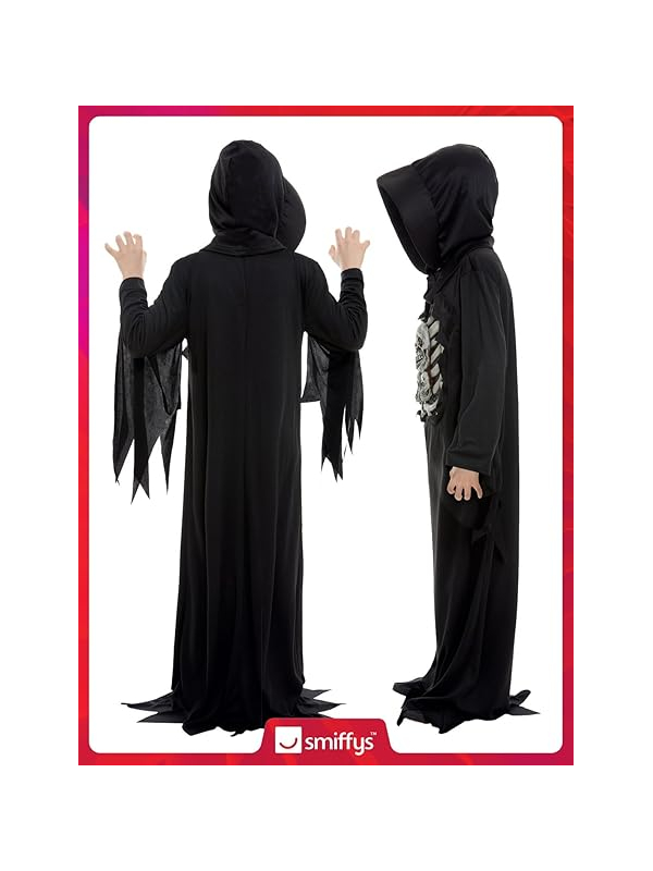 Déguisement de la Faucheuse de la mort, squelette, enfant (costume avec capuche et masque)