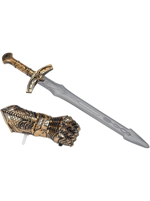 Ensemble d'armes médiévales Enfant, Bronze, avec épée et bouclier à la main