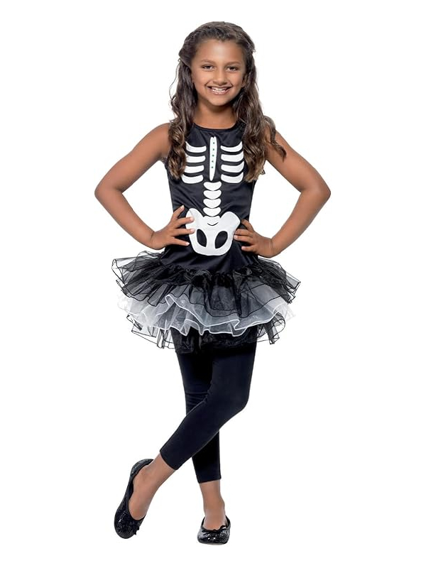Costume Squelette Halloween Pour Bébé Fille - Ensemble Barboteuse Manches Longues + Jupe Tutu - Taille 0-3 Mois à 12-18 Mois, 100% Polyester