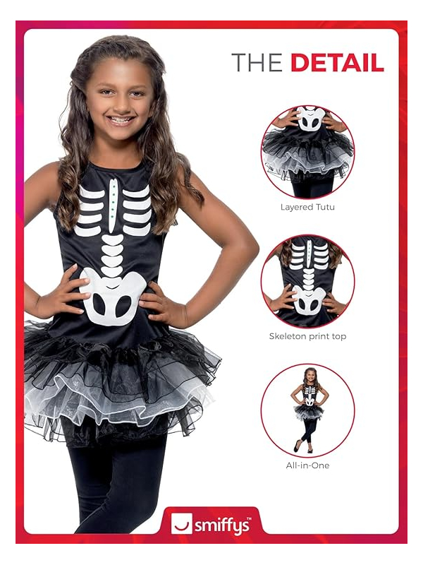 Déguisement Squelette Halloween Bébé Fille - Barboteuse Manches Longues + Jupe Tutu + Bandeau - Taille 0-18 Mois