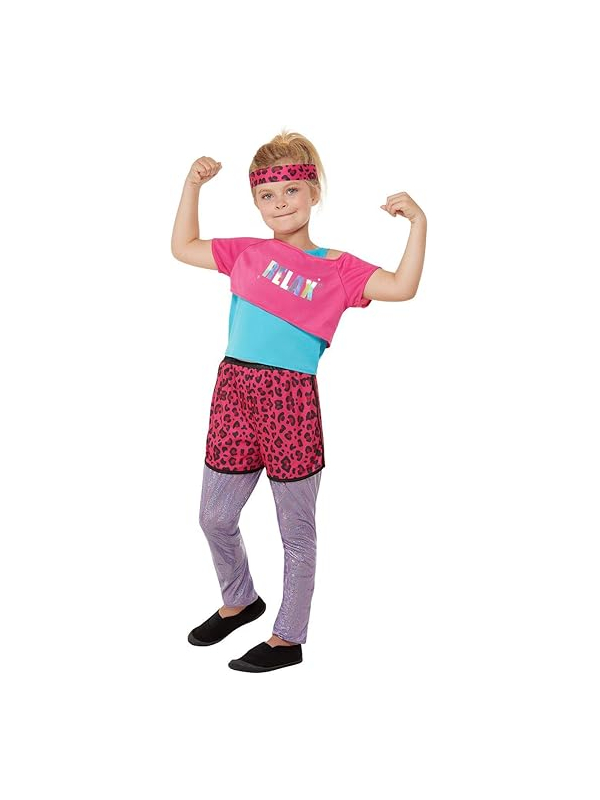 Déguisement années 80, fille, rose (Haut, bas et bandeau)
