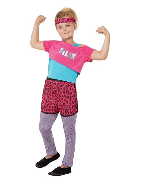 Déguisement années 80, fille, rose (Haut, bas et bandeau)