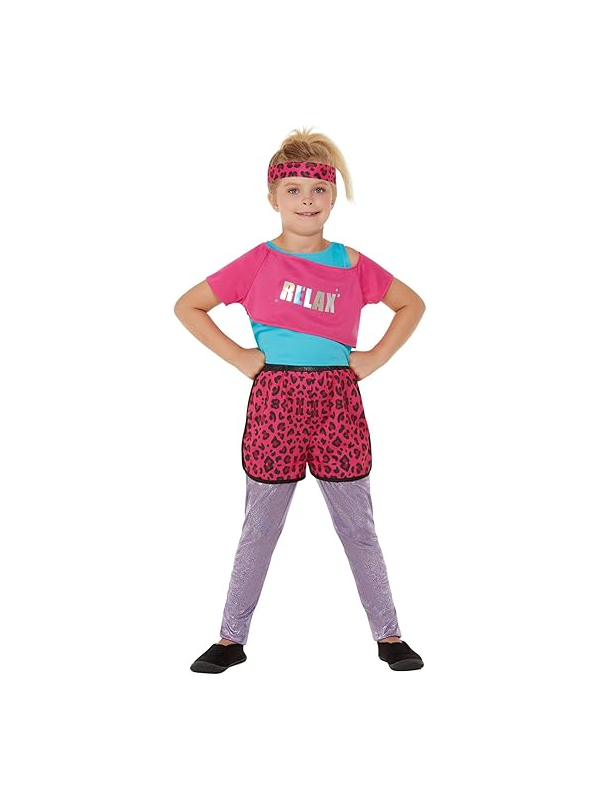 Déguisement années 80, fille, rose (Haut, bas et bandeau)