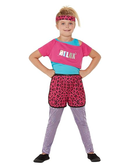 Déguisement années 80, fille, rose (Haut, bas et bandeau)