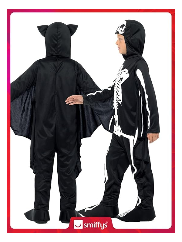 Déguisement enfant chauve souris squelette (combinaison à capuche et ailes attachées)