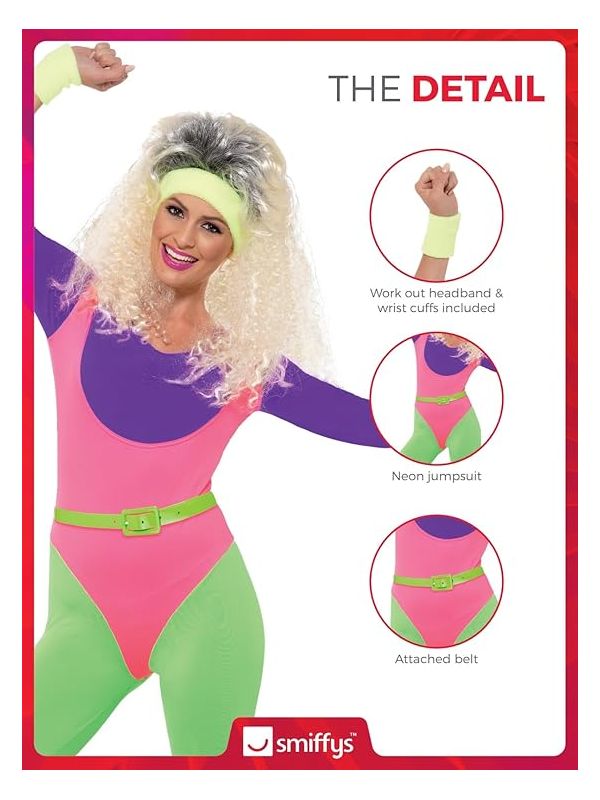 SATINIOR Costume d'entraînement pour femmes des années 80 et 90, ensemble d' accessoires de jambières, bandeau, bracelets, boucles d'oreilles, maillot de bain (vert lac, rose rouge, irisé, taille S SATINIOR Costume d'entraînement pour femmes des années 80 et 90, ensemble d' accessoires de jambières, bandeau, bracelets, boucles d'oreilles, maillot de bain (vert lac, rose rouge, irisé, taille S
