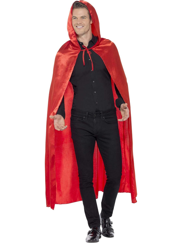 Cape à capuche rouge en satin - Adulte