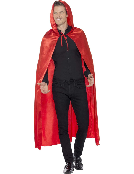 Cape à capuche rouge en satin - Adulte