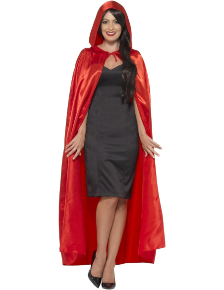 Cape à capuche rouge en satin - Adulte