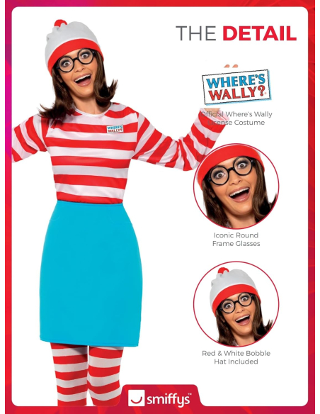 Déguisement femme Où est Charlie ? (haut, jupe, lunettes, collant et bonnet)