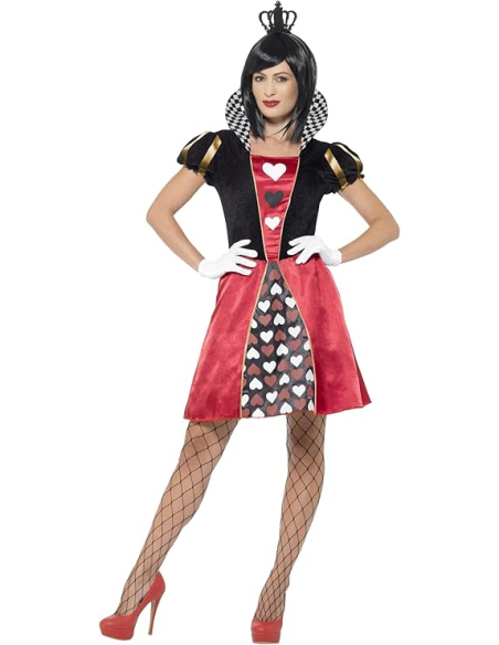 Déguisement Reine de coeur (robe, couronne et gants)