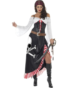 Robe Pirate Femme Blanche Avec Short Intégré – Manches Lanternes, épaules Dénudées – Déguisement Halloween Sexy