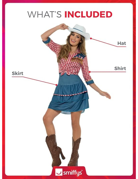 Déguisement cowgirl adulte (jupe, chemise et chapeau)