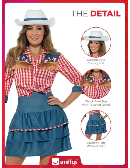 Déguisement cowgirl adulte (jupe, chemise et chapeau)