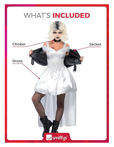 Costume mariée de Chucky (veste, robe et ras-de-cou)