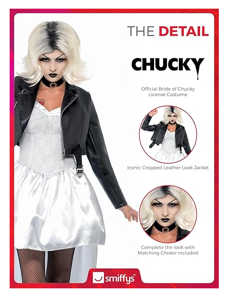 Costume mariée de Chucky (veste, robe et ras-de-cou)