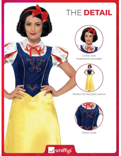 Déguisement Blanche-Neige femme (robe, col et bandeau cheveux)