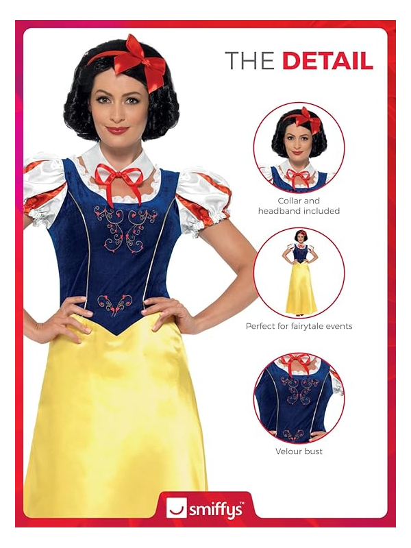 Déguisement Blanche-Neige femme (robe, col et bandeau cheveux)