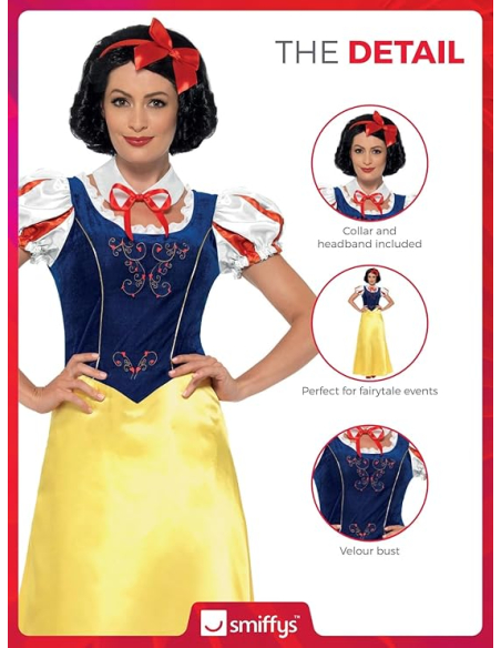 Déguisement Blanche-Neige femme (robe, col et bandeau cheveux)