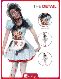 Déguisement zombie femme (robe, tablier, poitrine en latex)