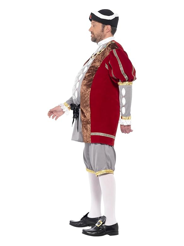 Costume Henri VIII Luxe, rouge et gris (veste et pantalon)