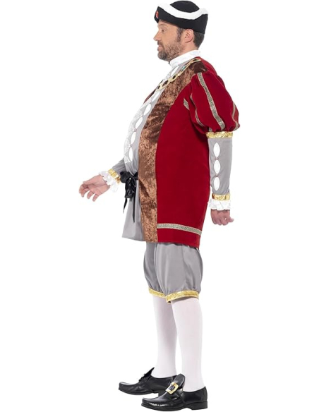 Costume Henri VIII Luxe, rouge et gris (veste et pantalon)