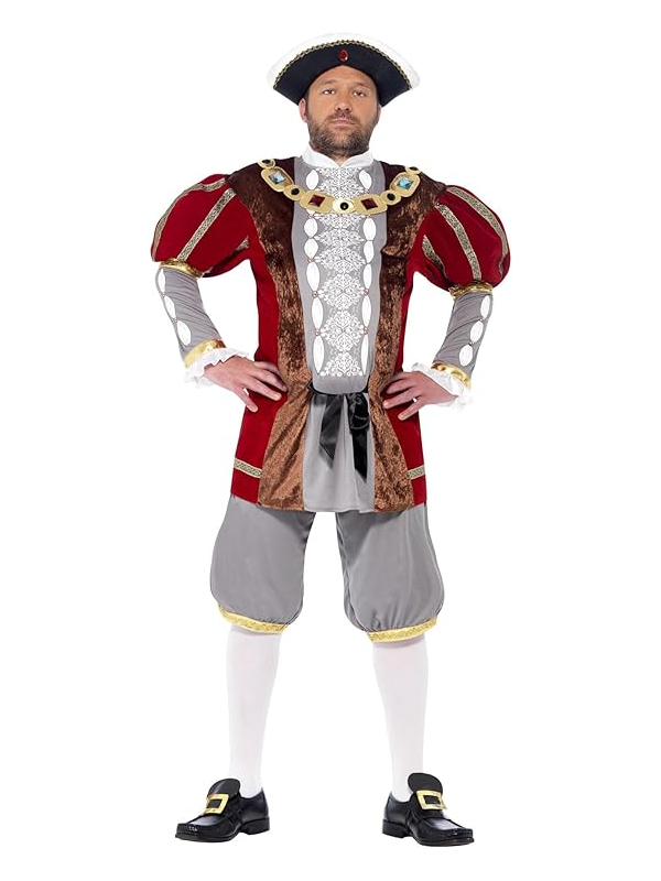 Costume Henri VIII Luxe, rouge et gris (veste et pantalon)