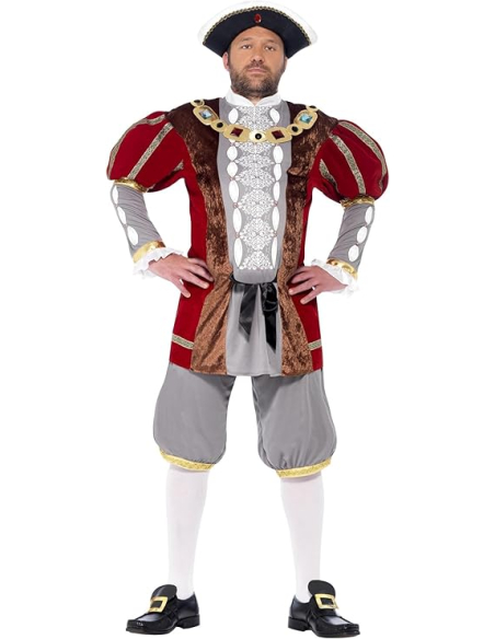 Costume Henri VIII Luxe, rouge et gris (veste et pantalon)