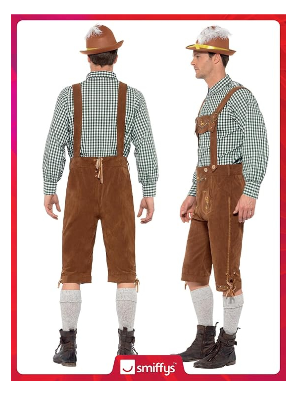 Déguisement Bavarois traditionnel Hanz Homme (short à bretelles, chapeau avec plume)