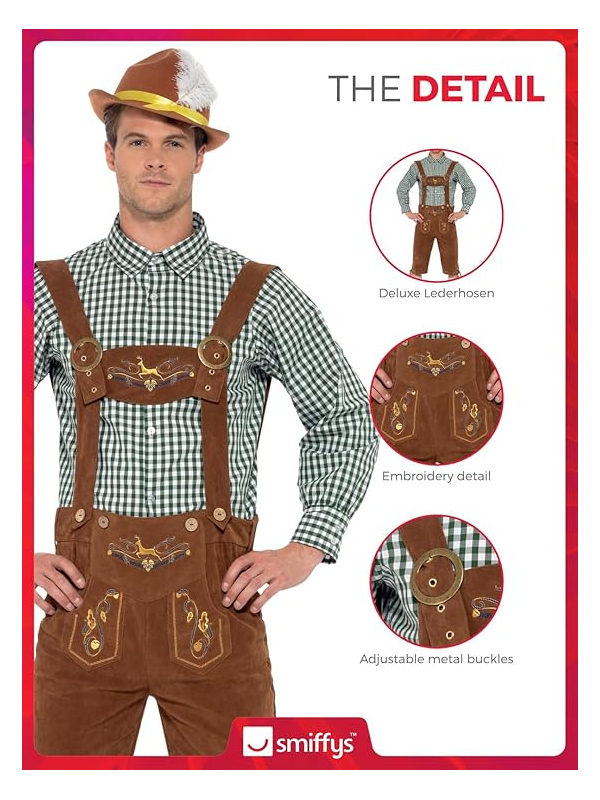 Déguisement Bavarois traditionnel Hanz Homme (short à bretelles, chapeau avec plume)
