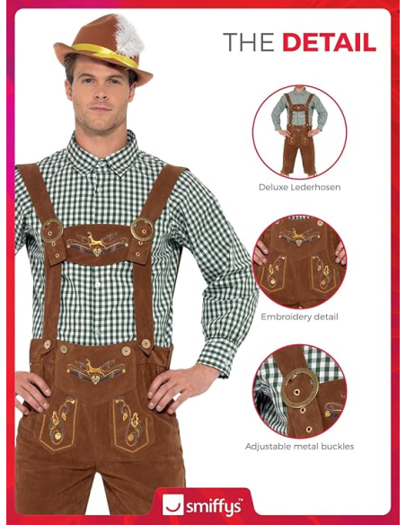 Déguisement Bavarois traditionnel Hanz Homme (short à bretelles, chapeau avec plume)