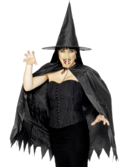 Set sorcière (cape, chapeau et nez)