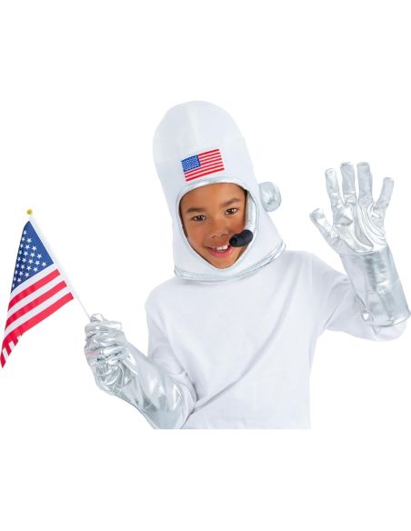 Kit astronaute enfant avec casque, gants et drapeau usa