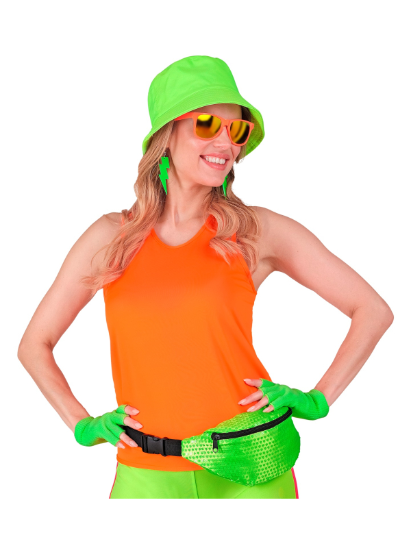 Sac Banane à Sequins Vert Fluo – Accessoire Années 80 pour une Soirée Fluo Inoubliable