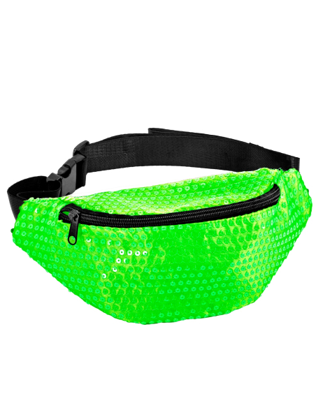 Sac Banane à Sequins Vert Fluo – Accessoire Années 80 pour une Soirée Fluo Inoubliable