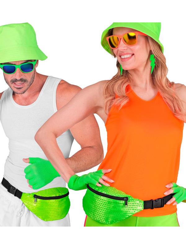 Sac Banane à Sequins Vert Fluo – Accessoire Années 80 pour une Soirée Fluo Inoubliable