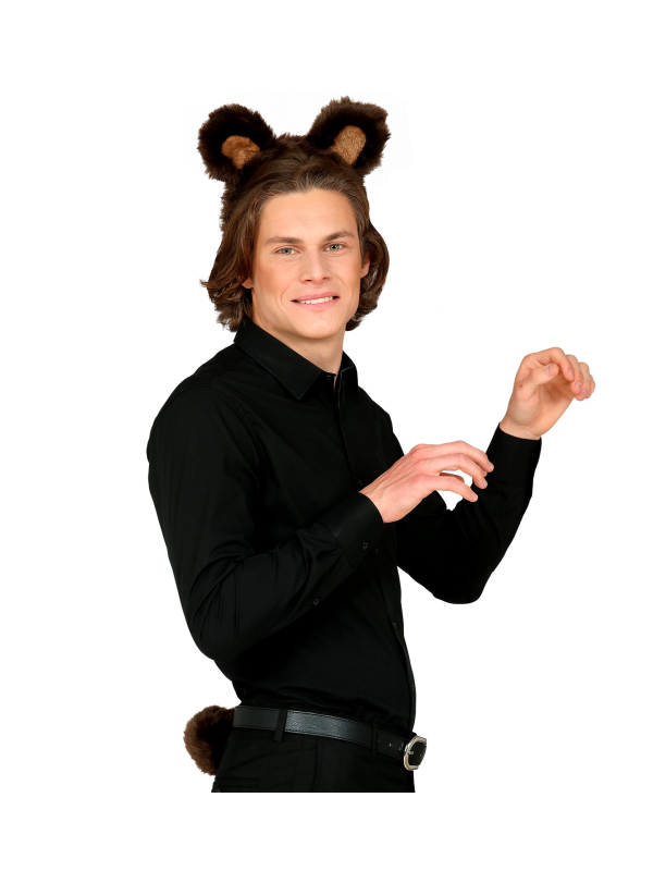 Set d'Ours : Oreilles et Queue en Fausse Fourrure Épaisse Marron - 100% Polyester
