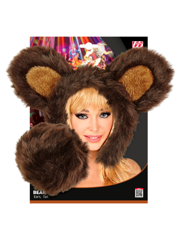 Set d'Ours : Oreilles et Queue en Fausse Fourrure Épaisse Marron - 100% Polyester