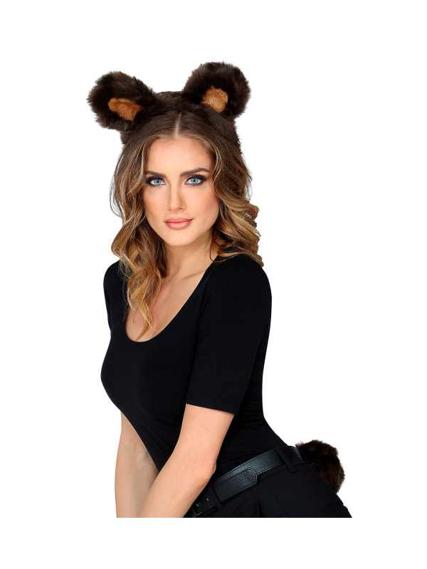 Set d'Ours : Oreilles et Queue en Fausse Fourrure Épaisse Marron - 100% Polyester