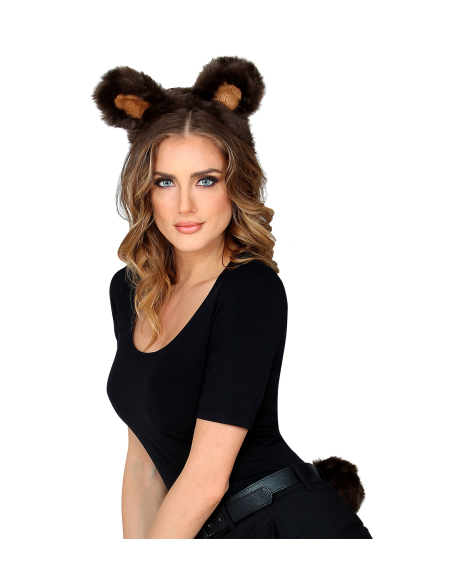 Set d'Ours : Oreilles et Queue en Fausse Fourrure Épaisse Marron - 100% Polyester